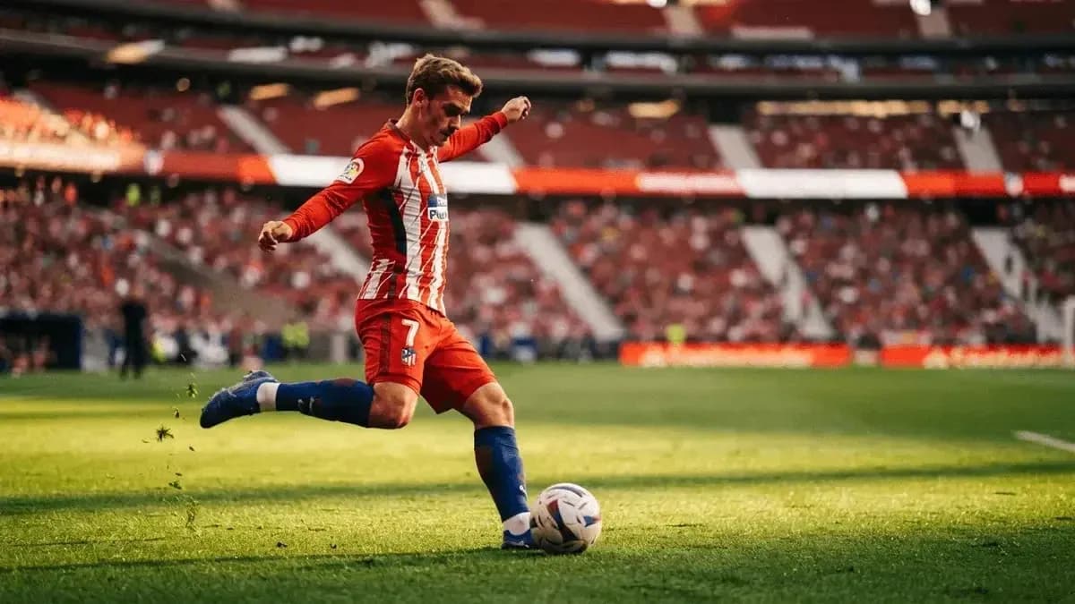 Jugador de Atlético de Madrid disparando al balón