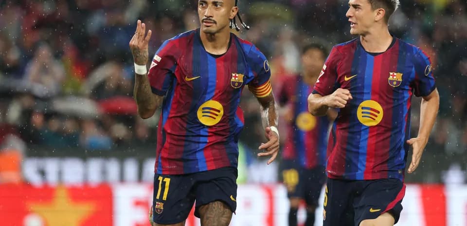 Celebración de jugadores del Barcelona en el partido