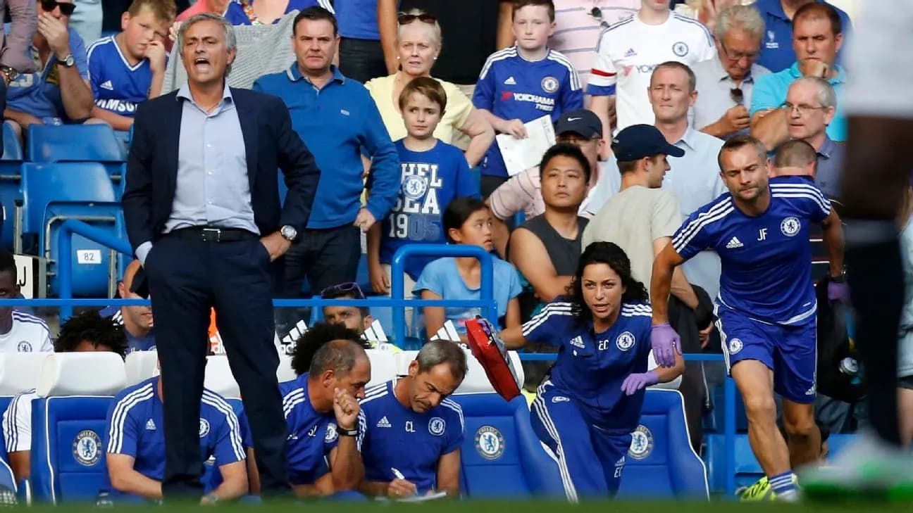 José Mourinho directing players from the sidelines at Stamford Bridge José Mourinho directing players from the sidelines at Stamford Bridge