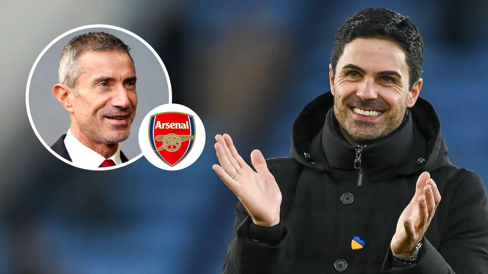 Entrenador aplaudiendo con logo de Arsenal visible Entrenador aplaudiendo con logo de Arsenal visible