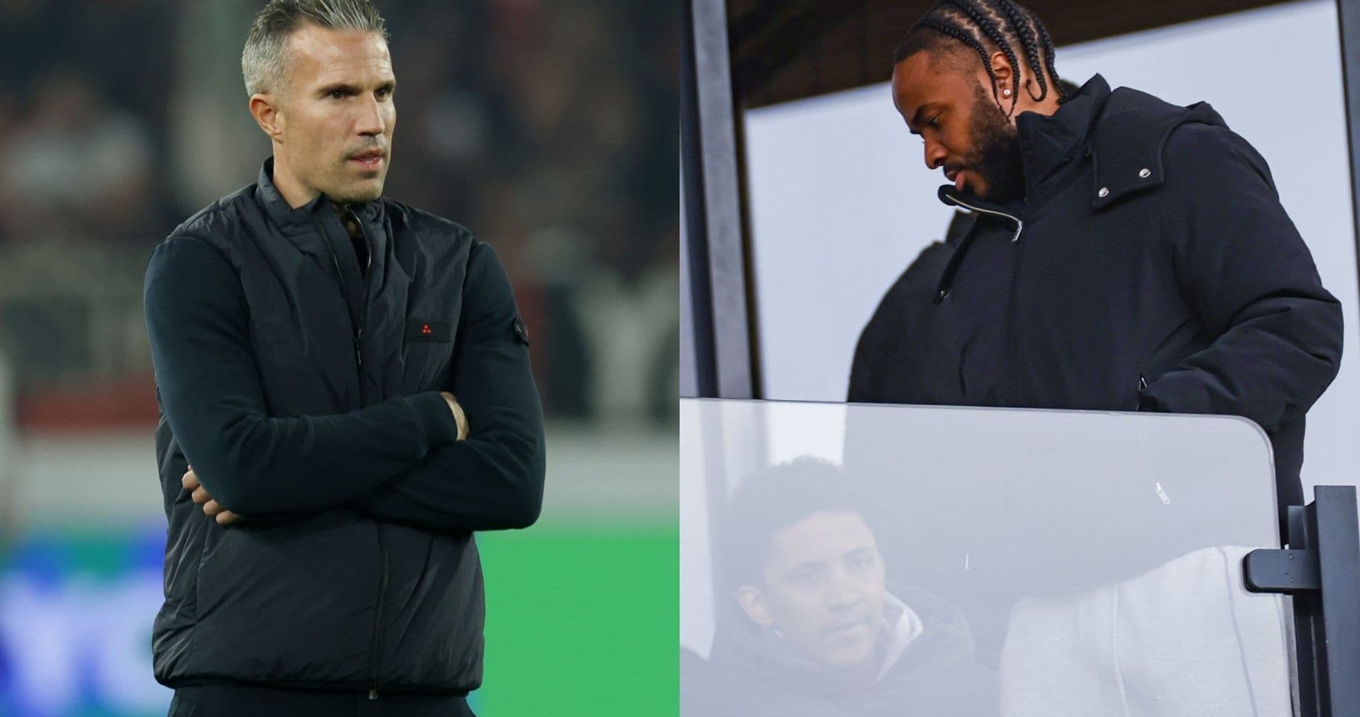 Entrenador y jugador observando desde el banquillo Entrenador y jugador observando desde el banquillo