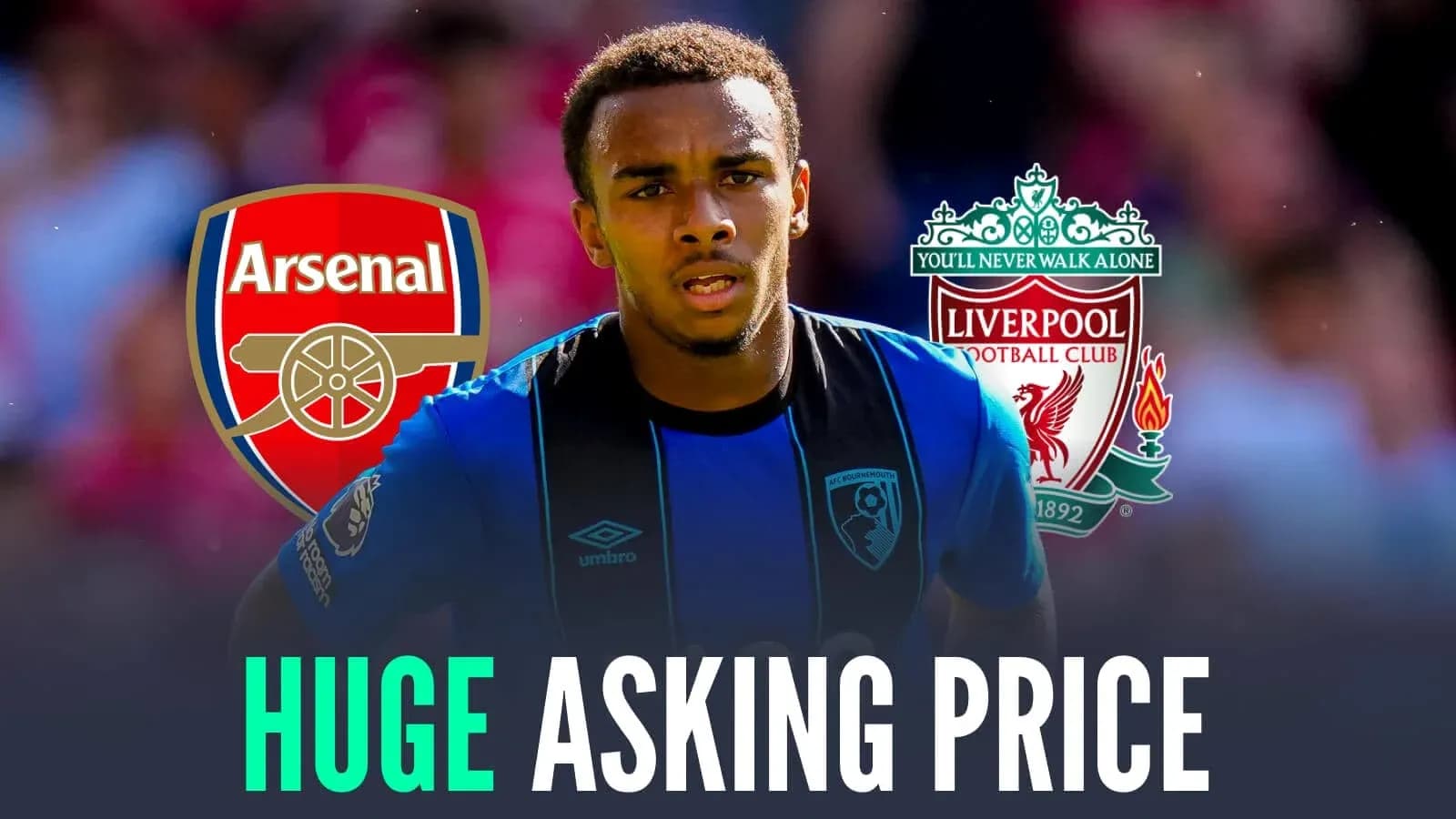 Jugador de Bournemouth con escudos de Arsenal y Liverpool Jugador de Bournemouth con escudos de Arsenal y Liverpool