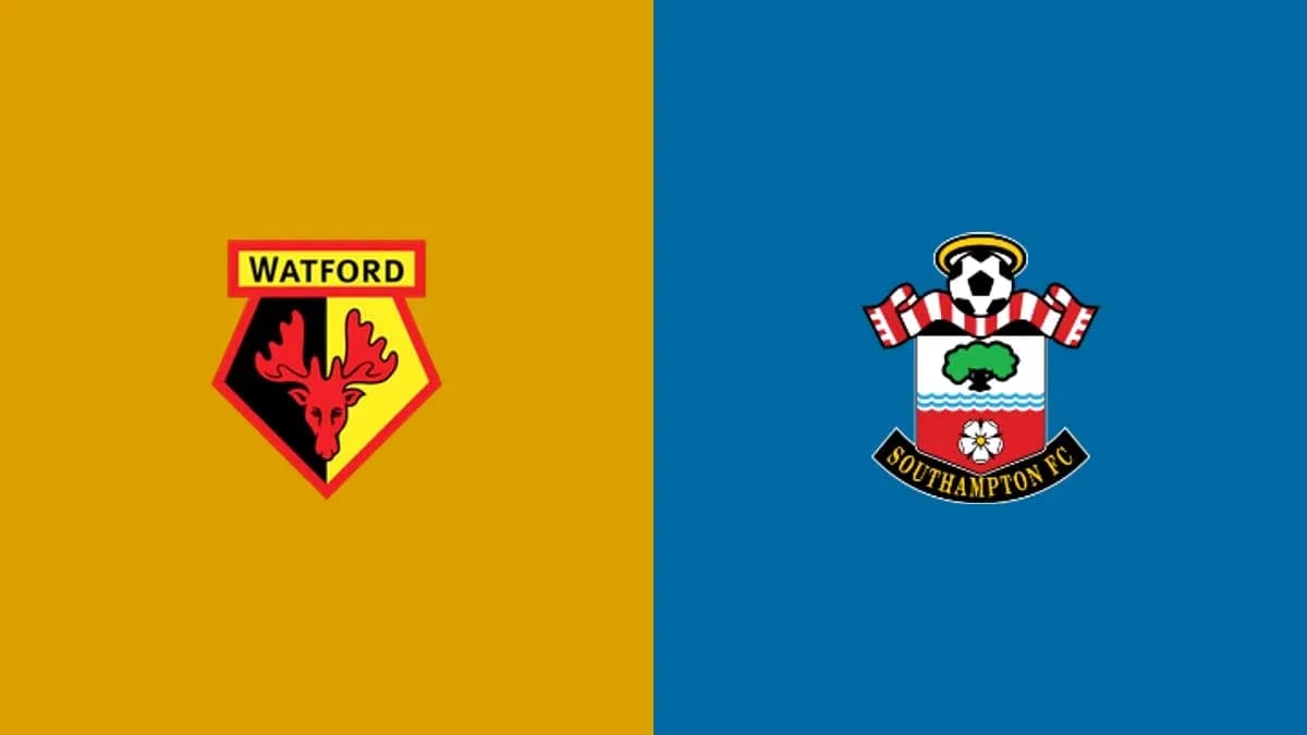 Logos de Watford y Southampton FC en fondo colorido Logos de Watford y Southampton FC en fondo colorido