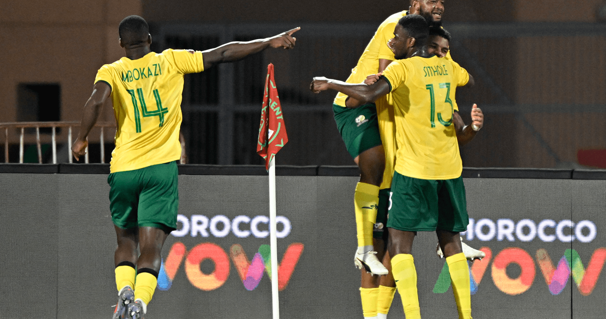 Jugadores de Sudáfrica celebrando un gol Jugadores de Sudáfrica celebrando un gol