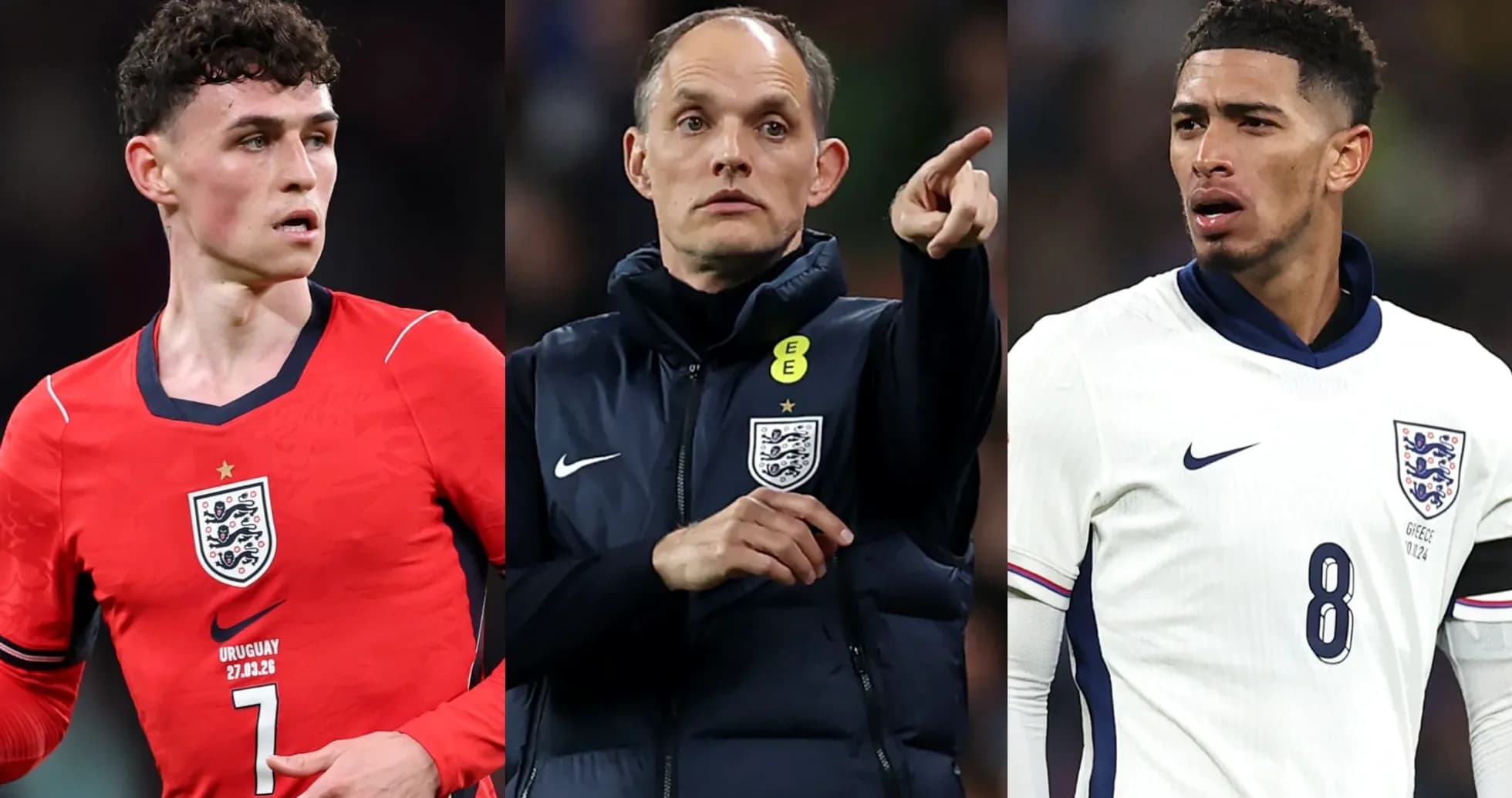 Tres jugadores de Inglaterra durante el partido Tres jugadores de Inglaterra durante el partido