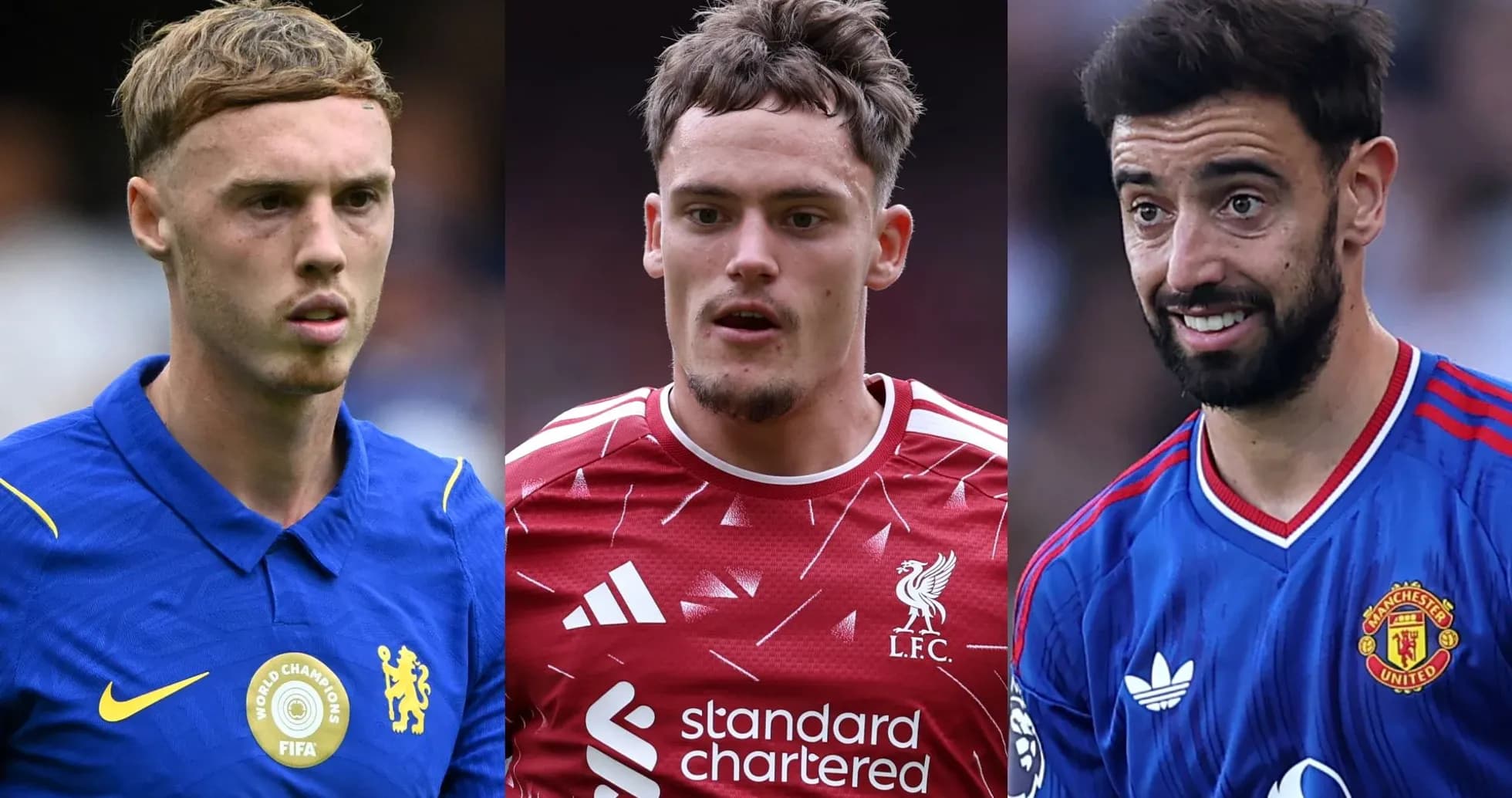 Tres jugadores de fútbol en camisetas de clubes Tres jugadores de fútbol en camisetas de clubes