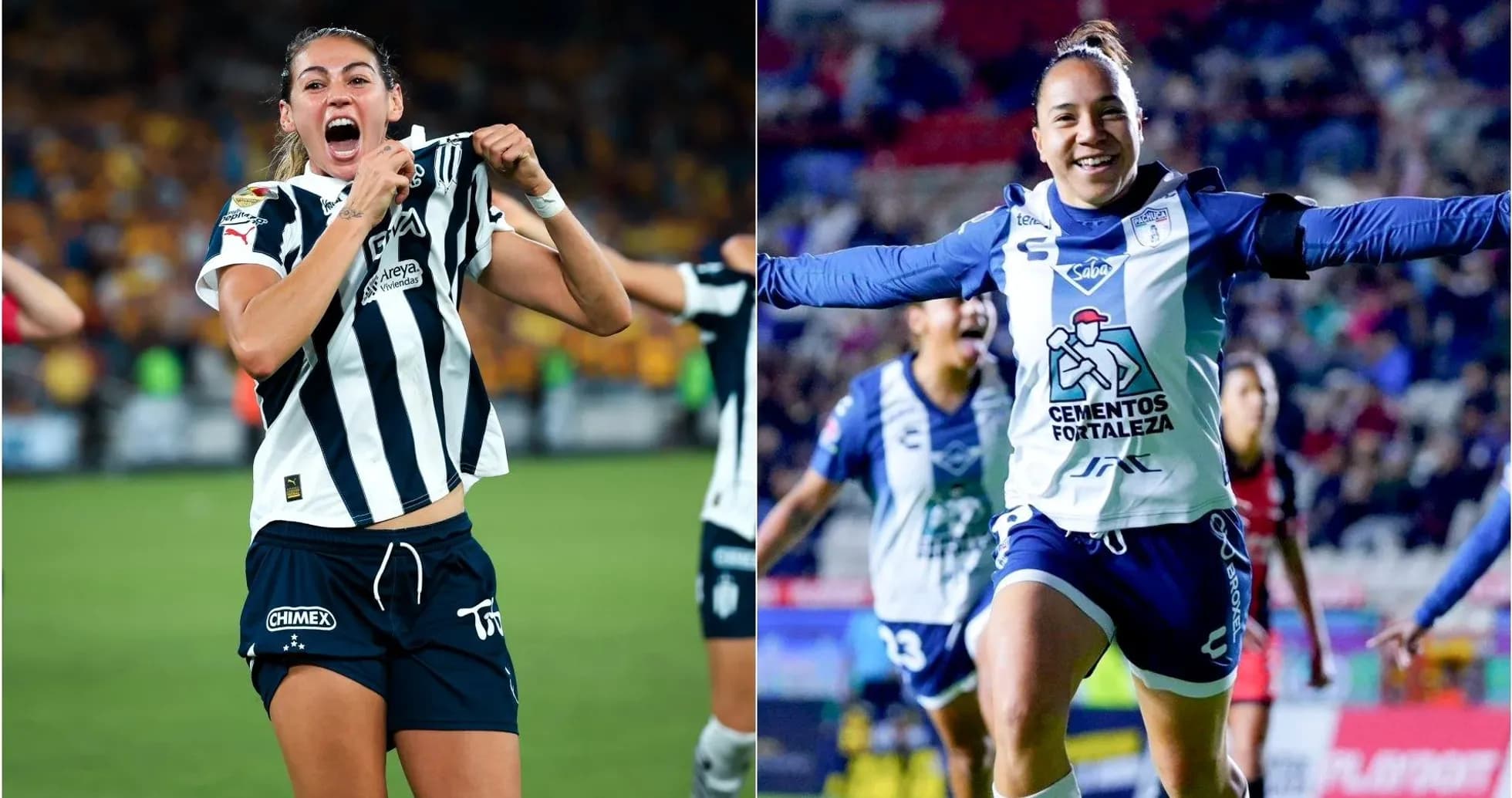 Jugadoras de Monterrey y Pachuca celebrando goles Jugadoras de Monterrey y Pachuca celebrando goles