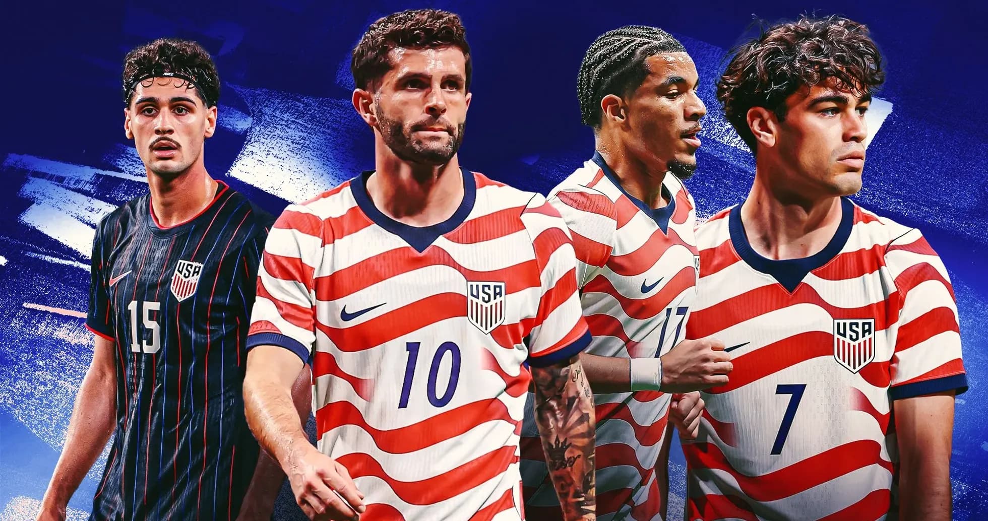 Cuatro jugadores de fútbol de la selección estadounidense Cuatro jugadores de fútbol de la selección estadounidense
