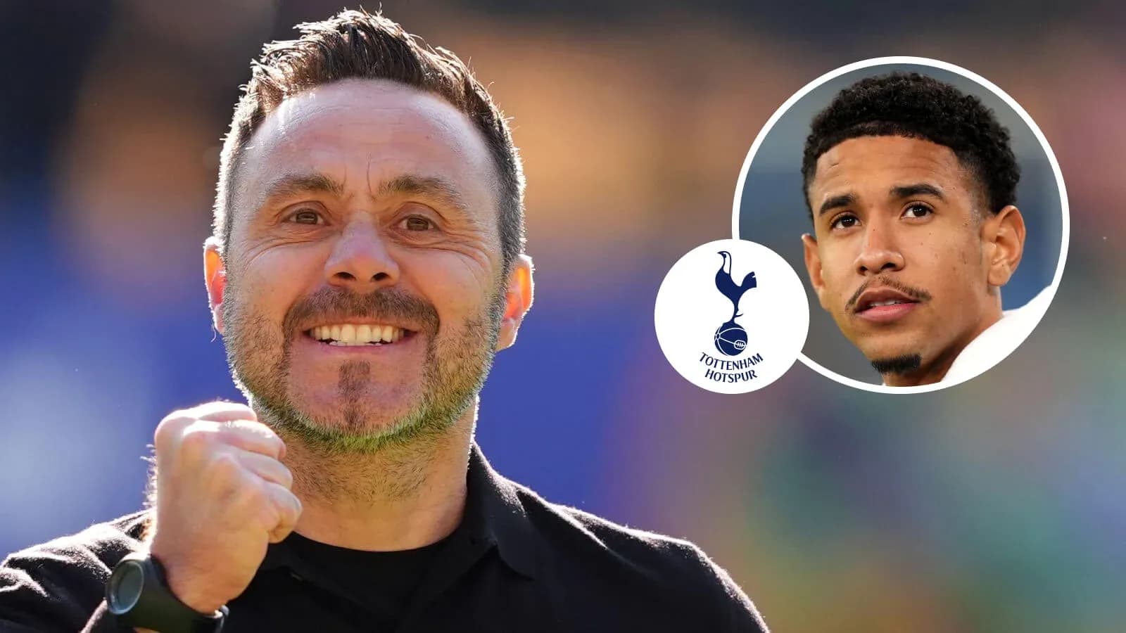 Entrenador sonriente con jugador de Tottenham en fondo Entrenador sonriente con jugador de Tottenham en fondo