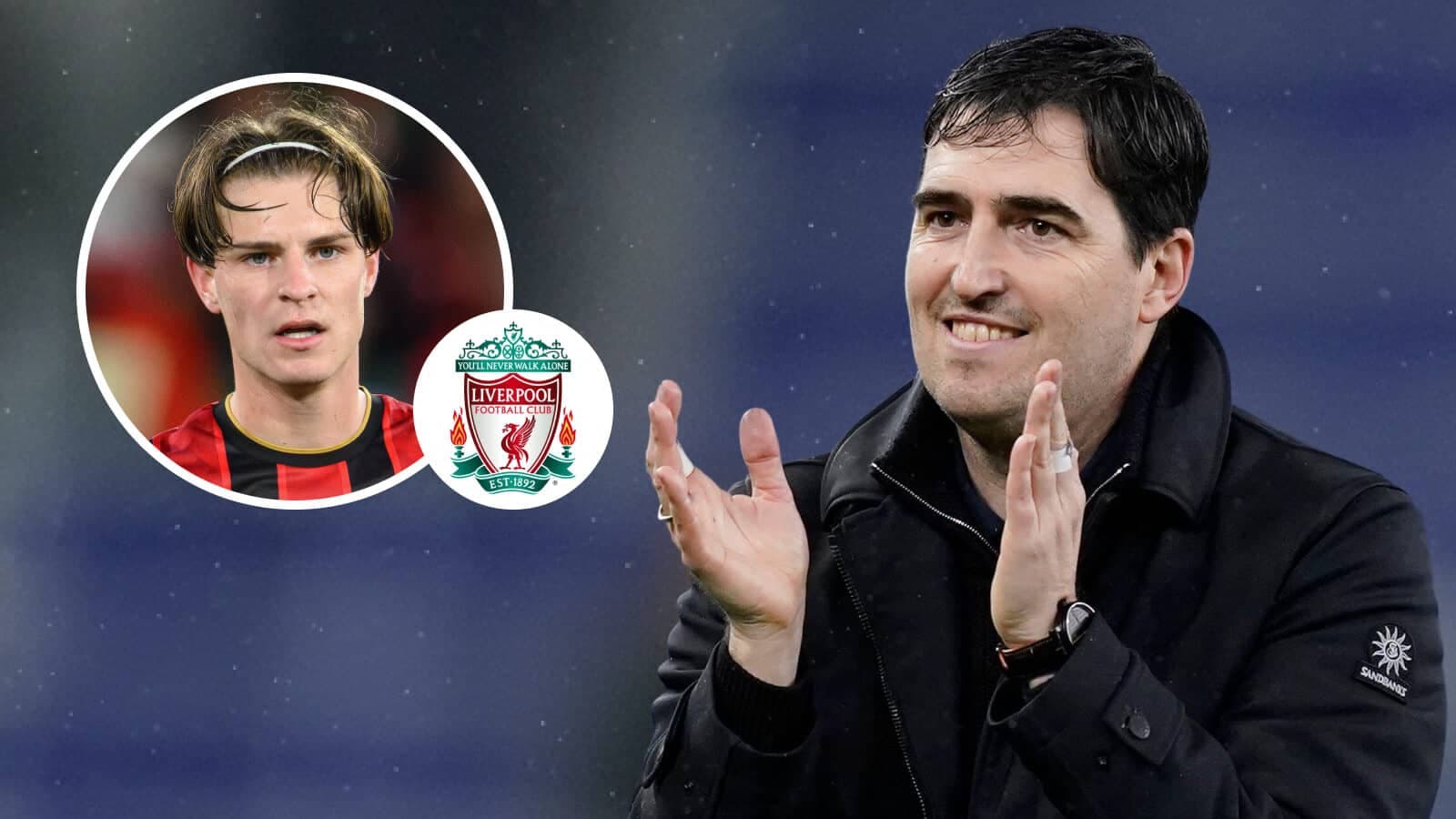 Entrenador aplaudiendo con jugador de Liverpool en fondo Entrenador aplaudiendo con jugador de Liverpool en fondo