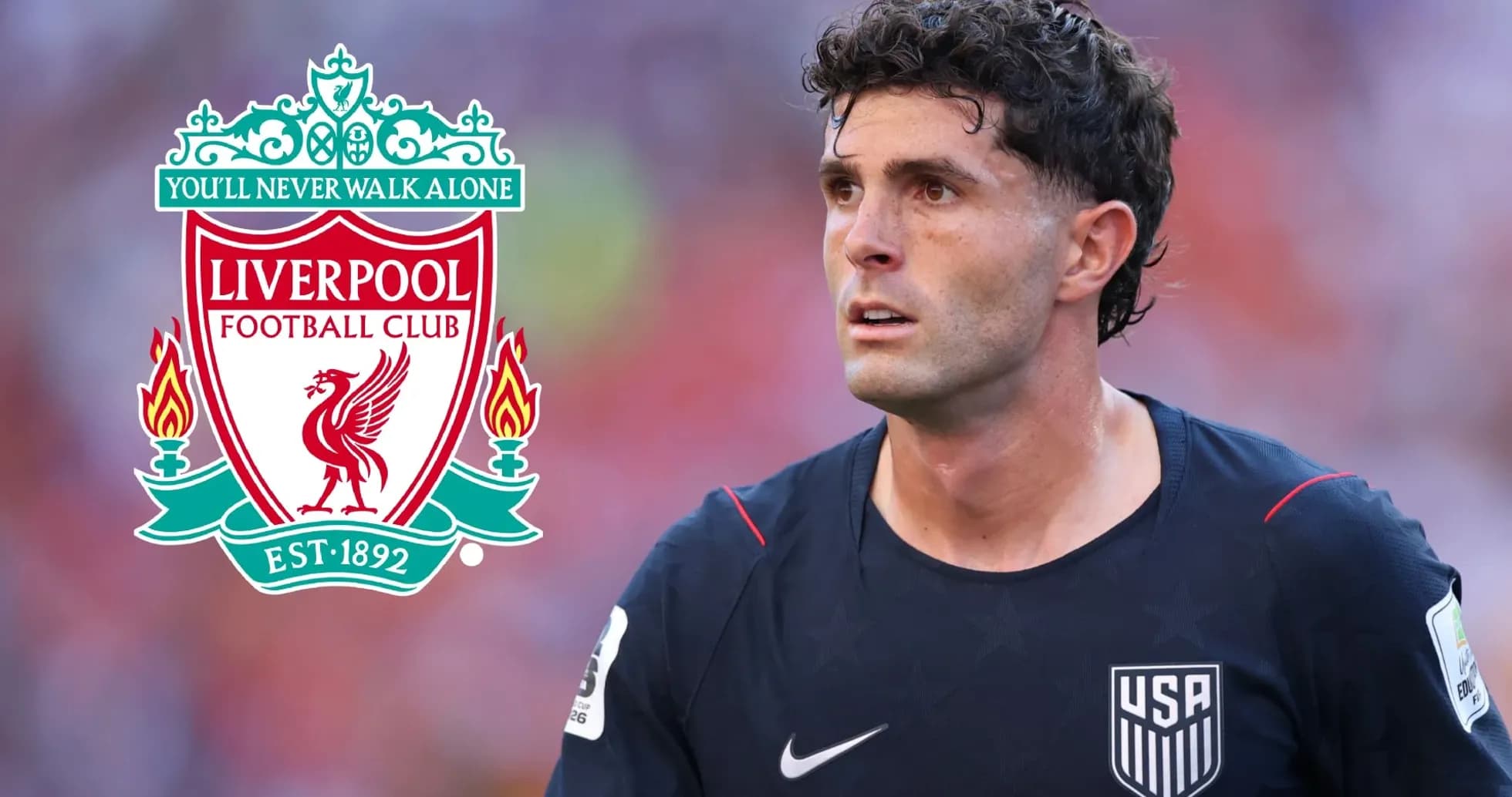 Jugador de fútbol con camiseta de Estados Unidos y logo de Liverpool Jugador de fútbol con camiseta de Estados Unidos y logo de Liverpool