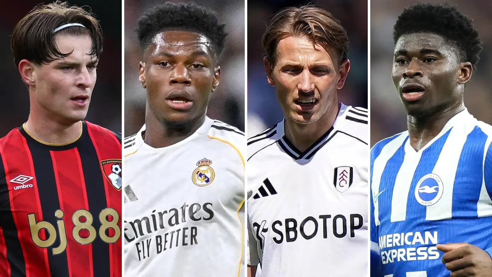 Cuatro jugadores de fútbol en sus respectivos equipos Cuatro jugadores de fútbol en sus respectivos equipos