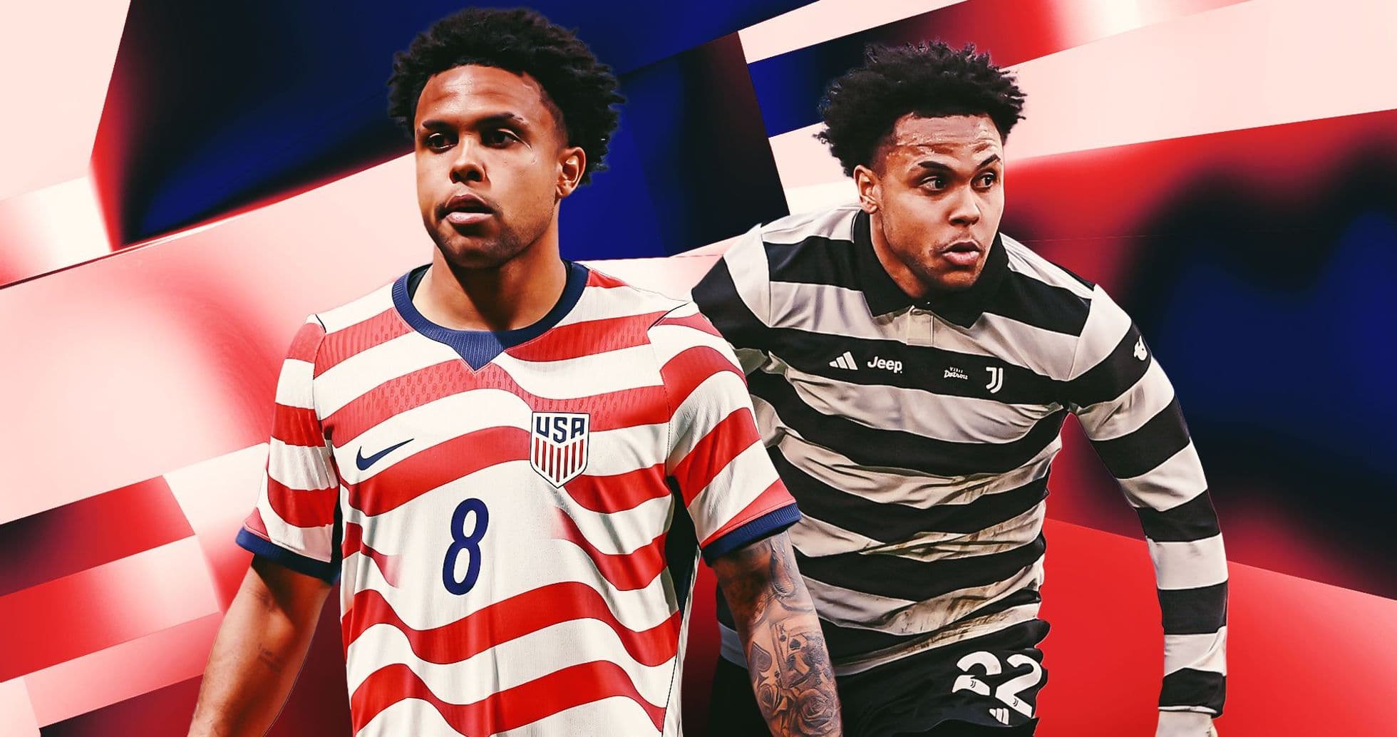 Jugador de Estados Unidos y Juventus en uniforme Jugador de Estados Unidos y Juventus en uniforme